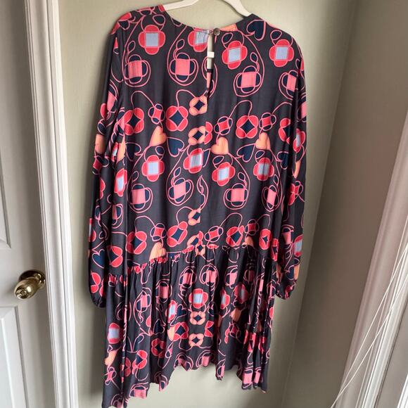 Mister Zimi Oversized Mini Dress Long Sleeve Heart Print High Low Gray Red Pink - Picture 5 of 6